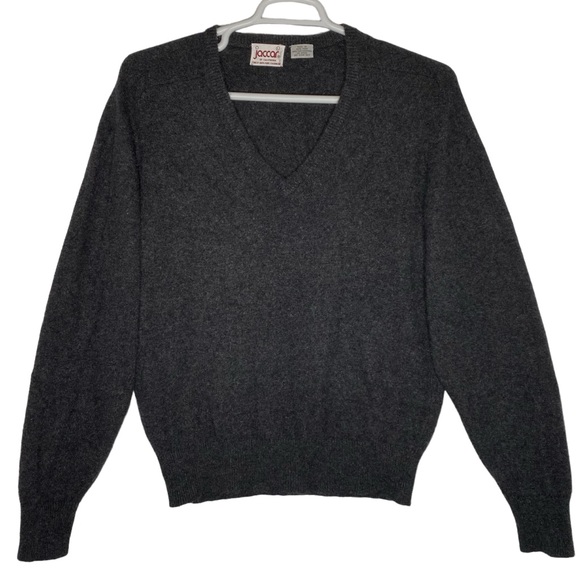 Vintage Jaccar Cashmere Sweater Gray Charcoal V-Neck Size Large 1980 - Picture 2 of 11